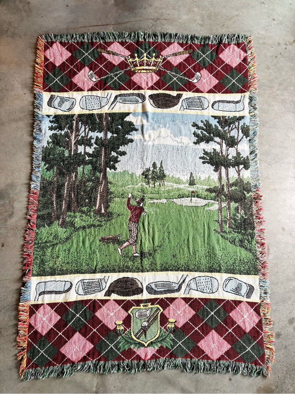 Vintage Scottish European Golfing Tapestry Throw Blanket